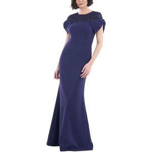 JS Collections Lace Trim Knot Sleeve Evening Maxi Dress Gown Blue Womens Size 10